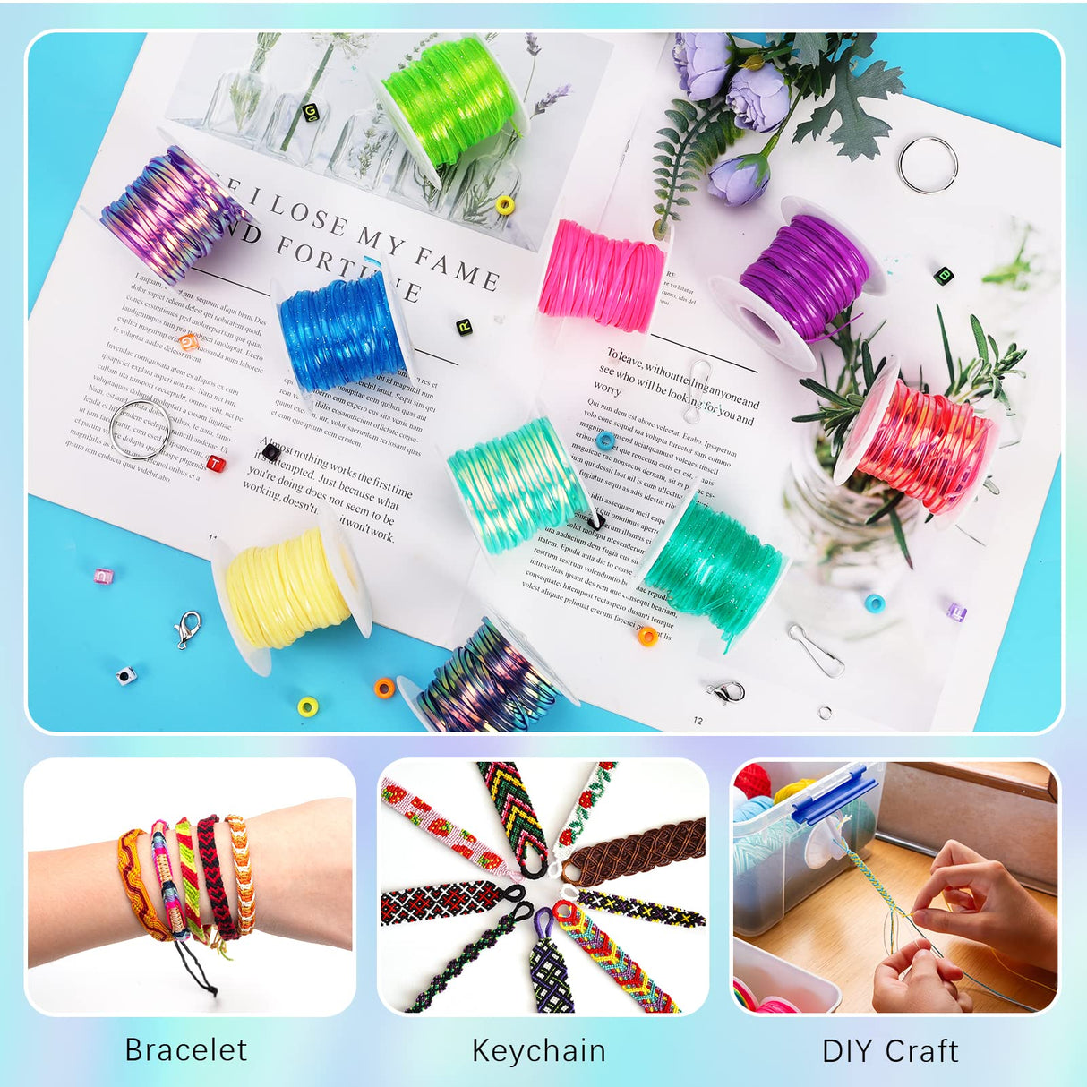 Karsspor Glitter/Laser/Normal Lanyard String for Crafts, 24 Rolls Gimp String, Plastic Lacing String Kit for DIY Bracelets, Key Chains, Pony Beads and Lanyards (788 Feet) Karsspor