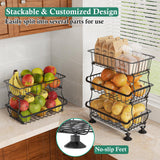 OKZEST 3-Tier Rolling Pantry Floor Organizers and Storage Cart with Wheels, Stackable Wire Pantry Baskets for Pantry Shelves, Kitchen Fruit Basket Stand and Storage Rack for Fruit Snack Onion Potato OKZEST
