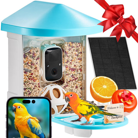 VEVOR Bird Feeder with Camera, Smart Bird House Camera Solar Powered, Wireless Vedio Birdhouse with AI Identify Resolution, 2K Full HD, Auto Detect & Notify, Ideal Present Choice for Bird Lover VEVOR