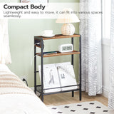 HOOBRO Small Narrow Side Table with Charging Station, Skinny End Table for Small Spaces, Slim Nightstand with USB Ports Outlet, Sofa Beside Table with Storage Shelf, Rustic Brown and Black BF102UBZ01 HOOBRO