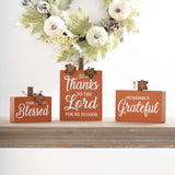 Glitzhome 3 Pack Fall Wooden Table Signs Farmhouse Thanksgiving Signs Blocks for Table Decorations Give Thanks to The Lord Thanksful Grateful Blessed Centerpiece Table top Signs for Tiered Tray Decor Glitzhome