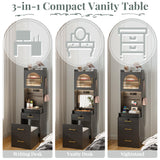 NUNU LAB Small Vanity Desk with Mirror and Lights, 3 in 1 Tall Makeup Vanity Set with Charging Station, Compact Mini Corner Vanity Set Dressing Table for Bedroom Checkroom NUNU LAB