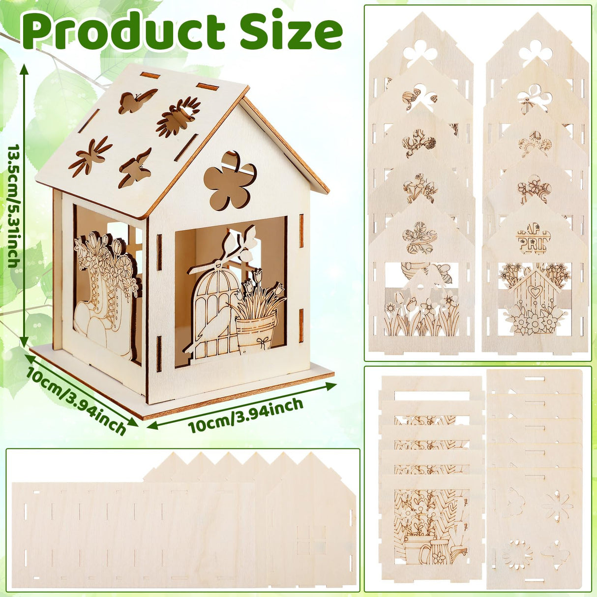 Cinnvoice 12 Sets Spring House Craft Kit to Paint DIY Birdhouse Kit Painting Puzzle Spring Wooden Houses Village Scene Festival Wood Craft House Decors for Table Centerpieces Home Cinnvoice