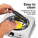 Proctor Silex Electric Stove, Single Burner Cooktop, Compact and Portable, Adjustable Temperature Hot Plate, 1200 Watts, White & Stainless (34106) Proctor Silex