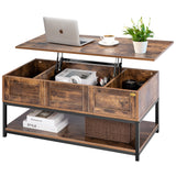 VIVOHOME Lift Top Coffee Table with Steel Frame, Dining Table with Open Storage and Hidden Compartment, Suitable for Living Room, Office, Small Apartment, Rustic Brown VIVOHOME
