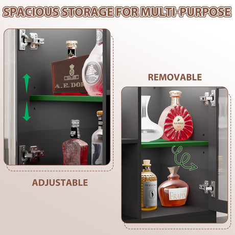 Wine Bar Cabinet with LED Light, Kitchen Coffee Bar Cabinet with Power Outlet, Home Liquor Cabinets with Glass Holder and Wine Racks, Modern Buffet Sideboard with Storage for Living Room, Kitchen SAHISTCT