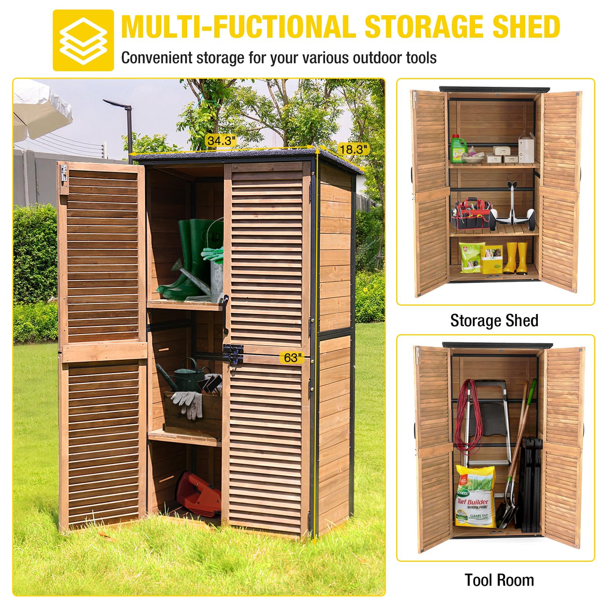Aivituvin Outdoor Storage Shed with Floor - Strong Metal Frame, Adjustable Shelves, Ventilated Blinds - Ideal for Garden Tools & Outdoor Storage Cabinets Waterproof - Best in Sheds & Outdoor Storage Aivituvin