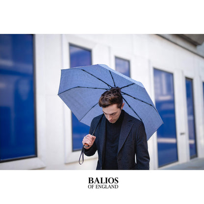 Balios (Designed in UK) Travel Umbrella Luxurious Golden Hardwood Handle Auto Open & Close Windproof Frame Single Canopy Automatic Folding Umbrella Men's & Ladies (Herringbone)