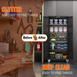 METALYEYE 72" H Metal Storage Cabinet with 2 Doors and 4 Adjustable Shelves, Garage Storage Cabinet with Wheels for Garage Home Storage, Required-Assembly (Black) METALYEYE