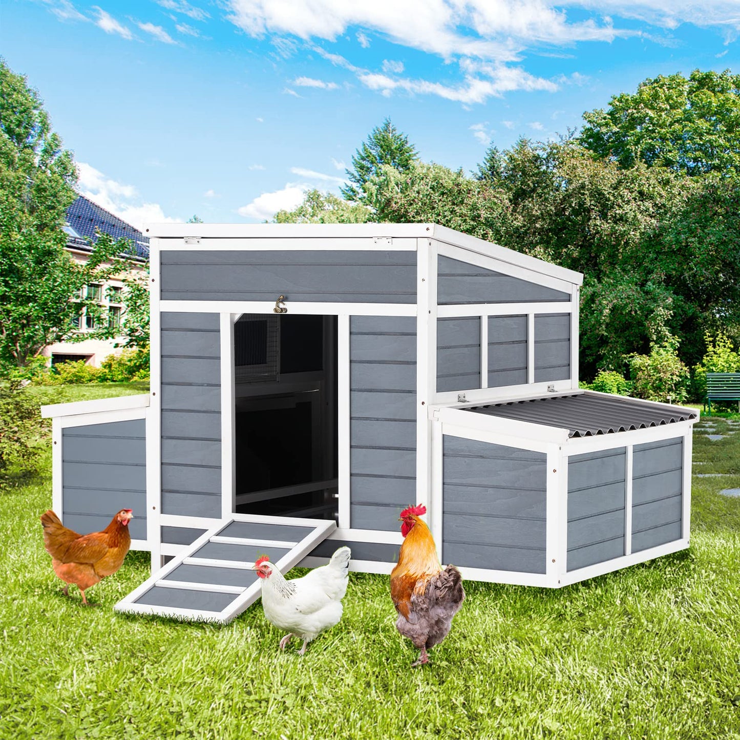 Esright 56" Large Chicken Coop Wooden Chicken Cage Hen House, Outdoor Yard Poultry Pet Hutch for Small Animal Coops with Nesting Box - WoodArtSupply