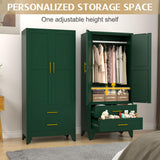 71" Metal Armoire Wardrobe Closet, Metal Wardrobe Cabinet with Hanging Rod (Green) GAIOUS