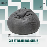 Hobestluk 3.5FT Bean Bag Chair Large Bean Bag with Filler Included Bean Bag Chairs for Adults Teardrop Bean Bag Chair with Removable Cover for Bedroom Living Room - (Large, Grey) Hobestluk