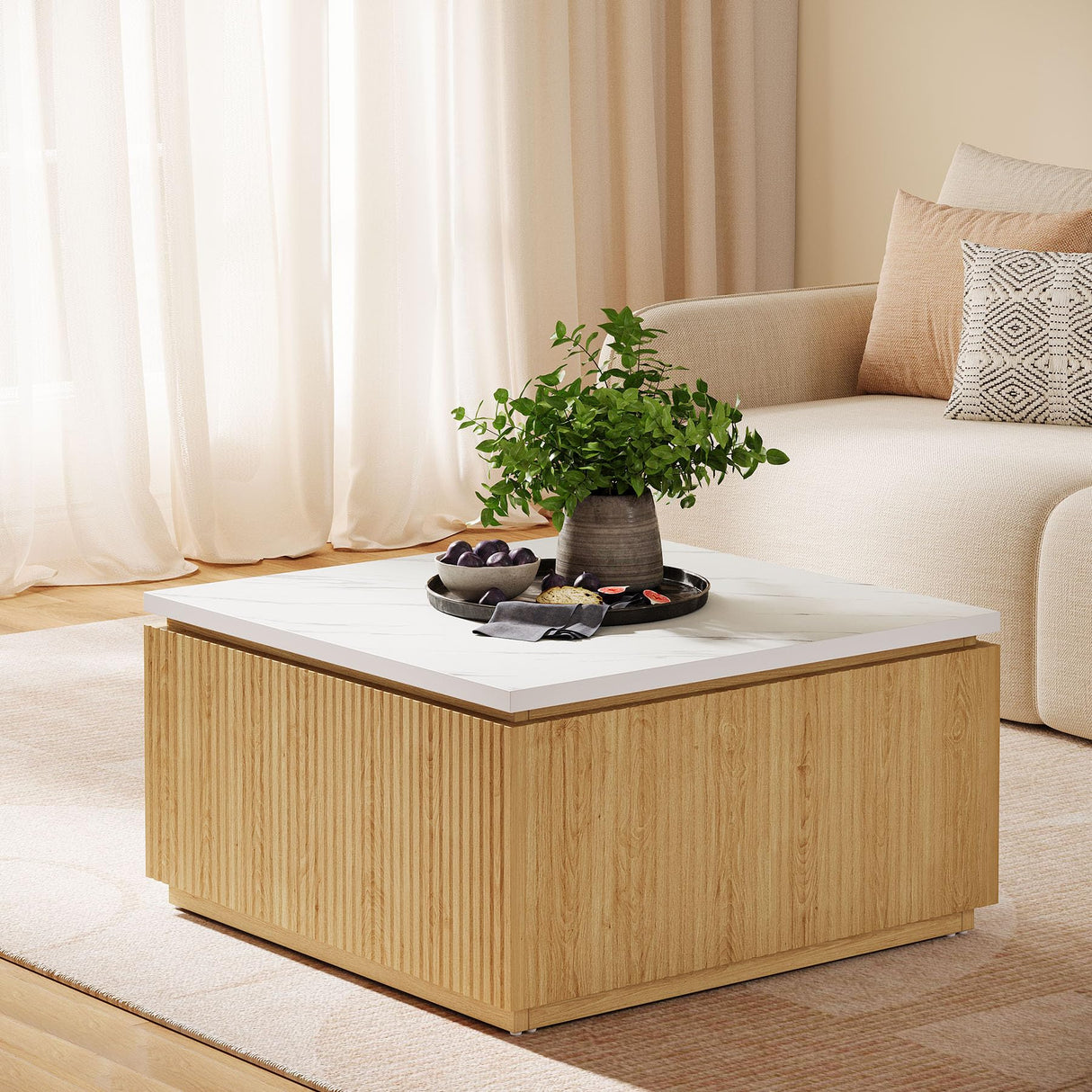 Tribesigns 31.5" Square Coffee Table, Modern Wood Center Table Cocktail Furniture for Living Room, White & Brown Tribesigns
