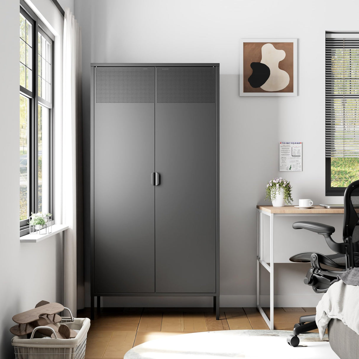 Ustamio 71 Inches Black Metal Storage Cabinet with Doors and Shelves, 5 Tier Kitchen Pantry Cabinet, Metal Cabinet for Home Office, Dinning Room, Laundry Room, Living Room, Bathroom and Utility Room Ustamio