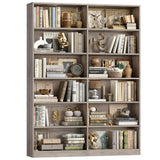 FACBOTALL Bookshelf and Bookcase, 6-Tier Double Wide Bookshelves, Freestanding Display Storage Shelves, Tall Bookcases for Home Decor Bedroom, Living Room, Home Office, Wash Gray FACBOTALL