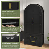 Maupvit Wardrobe Closet, Modern Armoire Wardrobe Closet with 2 Drawers and Arched Doors, 73" Tall Wooden Bedroom Armoires with Shelves and Hanging Rod, Black Maupvit