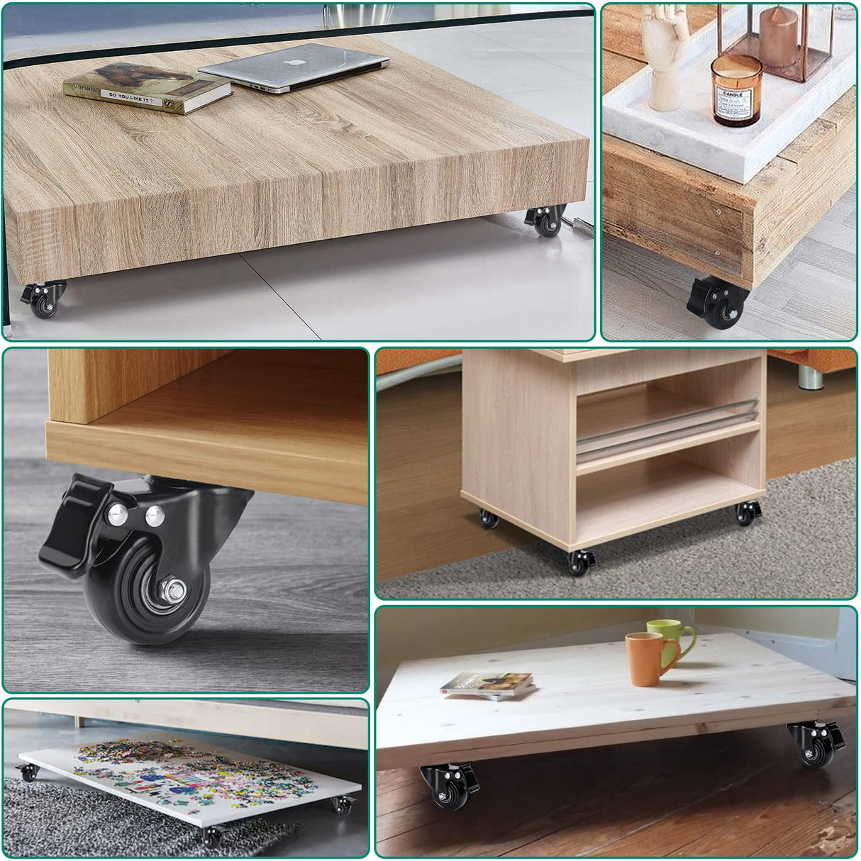 PRITEK 2 inch Caster Wheels, Heavy Duty Casters No Noise No Marking Lockable 360 Degree Swivel Casters for Furniture Cart Cabinet Bench Ottoman (650lbs/4pcs, Screws,Washers & Screwdriver Included) PRITEK