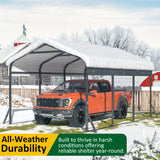 VIWAT Carport 10x15 FT, Metal Carport with Enhanced Base, Outdoor Heavy Duty Garage Galvanized Car Shelter for Pickup, Car, Boat and Tractors VIWAT