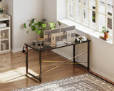 Casaottima 48 Inch Small Computer Desk for Home Office, Study Writing Table for Small Spaces, Simple Modern Desk with Headphone Hooks, Black Casaottima