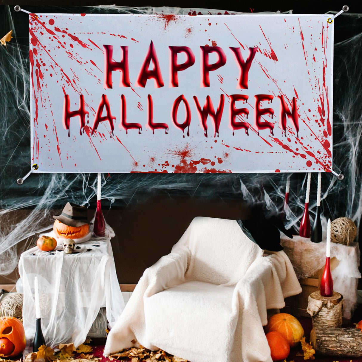 4 Pcs Polyester Oxford Cloth Blank Banners - Blank Banner Signs with Hanging Ropes, 2x4 ft DIY Blank Sublimation Vinyl Banners for Birthday Party Wedding Thanksgiving Christmas Indoor Outdoor Display Alphatool