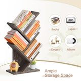 Hoctieon 4 Tier Tree Bookshelf, 4 Shelf Bookcase, Free Standing Tree Bookcase, Display Floor Standing Shelf for Books, Book Organizer Shelves for Home Office, Living Room, Bedroom, Grey Hoctieon