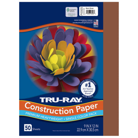 Pacon 103025 Tru-Ray Construction Paper, 76 lbs., 9 x 12, Warm Brown, 50 Sheets/Pack Tru-Ray