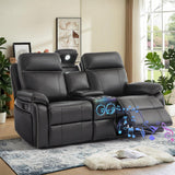 Neptane Power Reclining Loveseat with LED Reading Light/Storage Drawer/Bluetooth Speakers, Power Loveseat Recliner Sofa, Wall Hugger Reclining Loveseat with Outlets(Black, 2 Seat with Console) Neptane