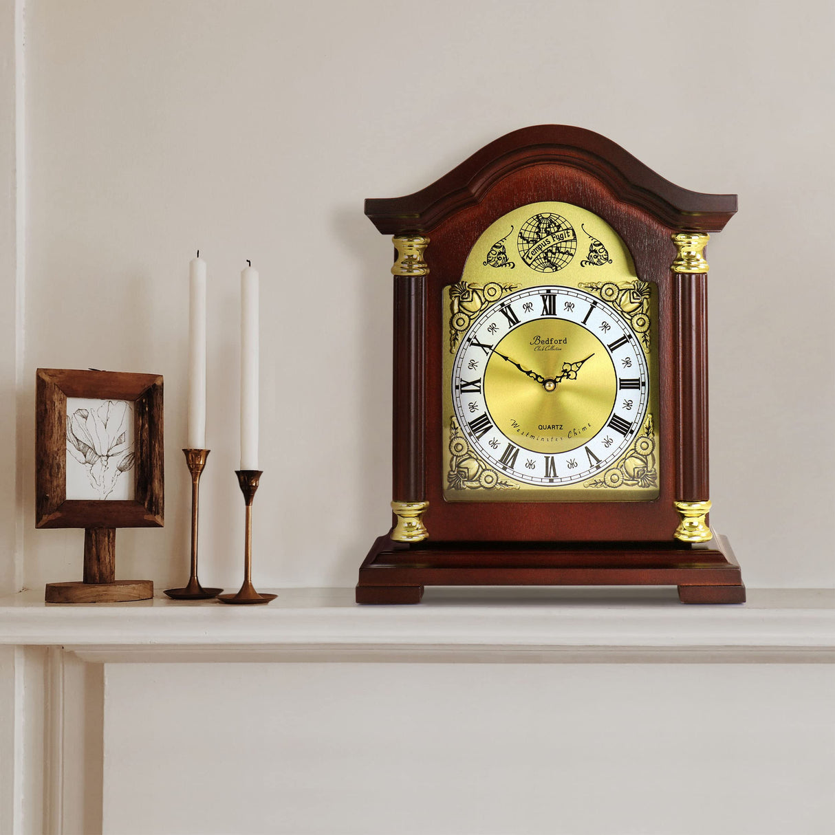 Bedford Clock Collection Redwood Mantel Clock with Chimes Bedford Clock Collection