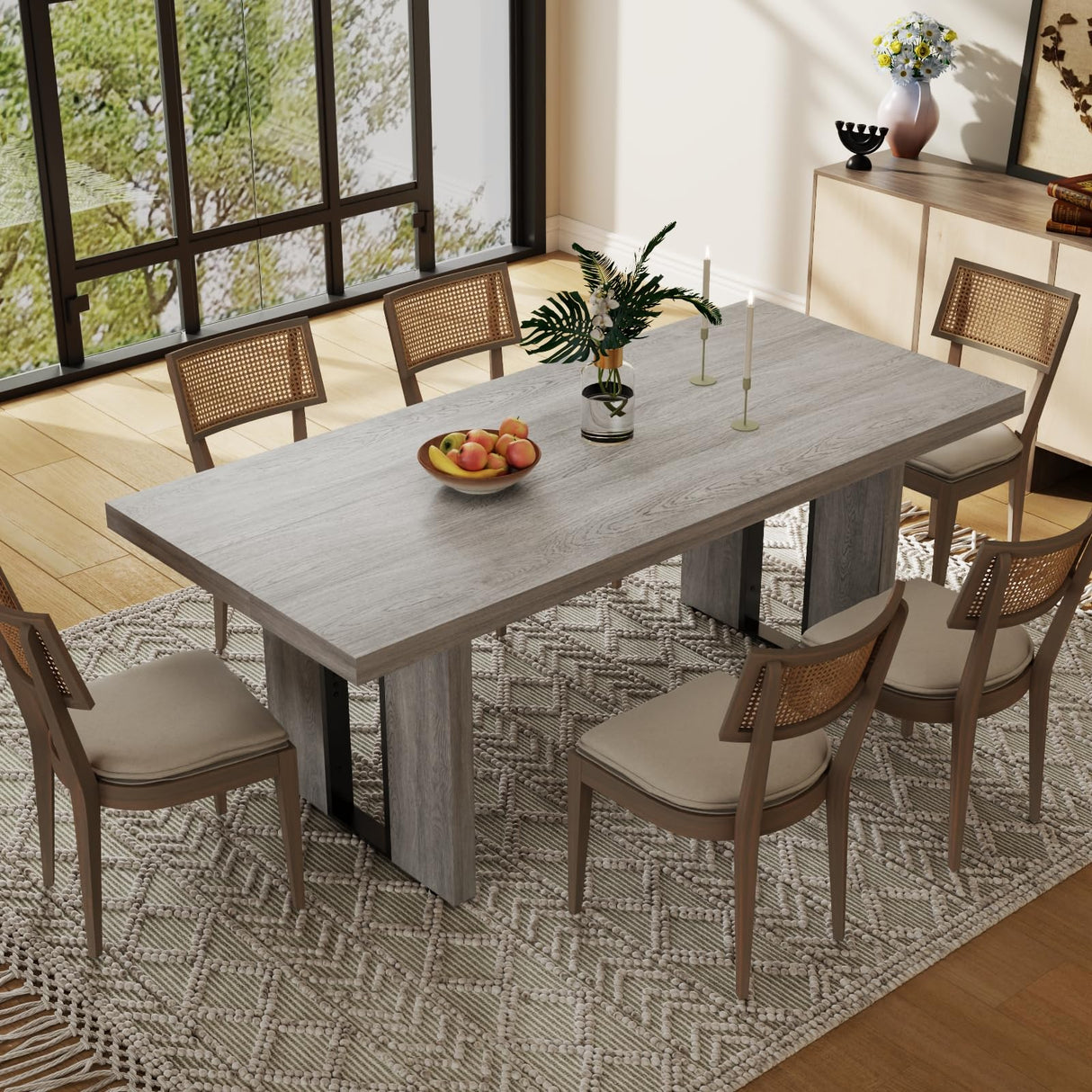 Gyfimoie 71" Large Dining Table, Rustic Farmhouse Dinner Table for 6 to 8 People, Rectangular Thick Kitchen Table with Heavy Duty Legs for Dining Room (Rustic Gray) Gyfimoie