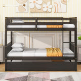 DNChuan Twin Over Twin Bunk Bed with Trundle,Triple Bunk Bed Convertible Into 3 Platform Beds,3-in-1 Beds with Headboard and Footboard,Wooden Frame for Kids Adults-Espresso DNChuan