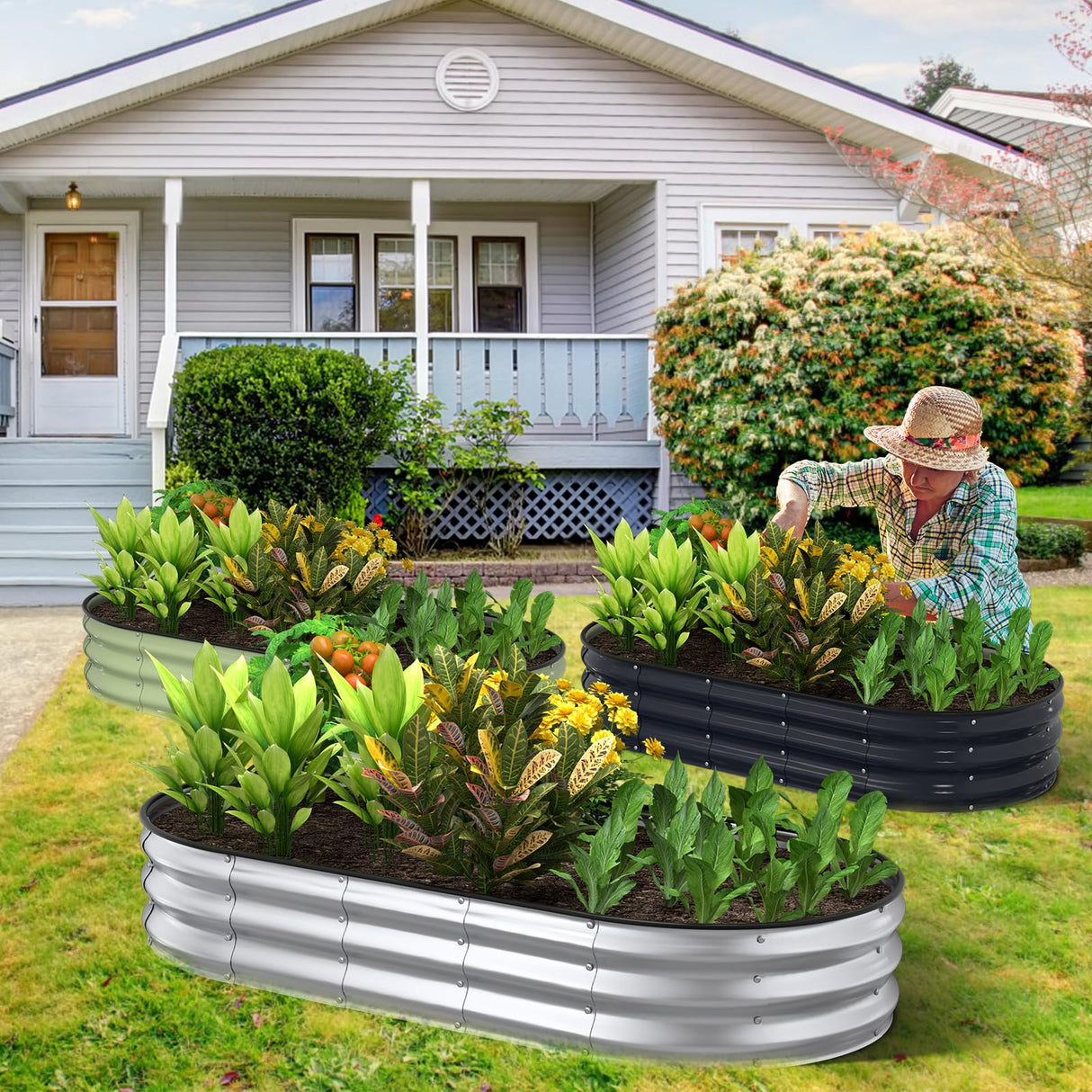 Kesfitt Raised Garden Bed Kit,Outdoor Galvanized Planter Large Metal Raised Boxes with Safety Edging and Gloves for Gardening Vegetables,Fruits,Flower(4x2x1FT) Kesfitt