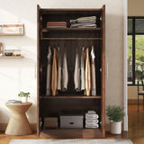 Merax Wooden Wardrobe Closet Organizer with 2 Doors, 3 Shelves and Hanging Rods Slim Armoire Functional Clothes Storage Cabinet for Bedroom & Living Room, Brown Merax