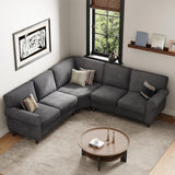 ONBRILL 101" L Shaped Couch, Sectional Corner Sofa with Rolled Arms, 5 Seater Chenille Fabric Couch w/Springs Seat Cushion, Wooden Legs, Comfy Oversized Sofa for Living Room, Apartment, Grey ONBRILL