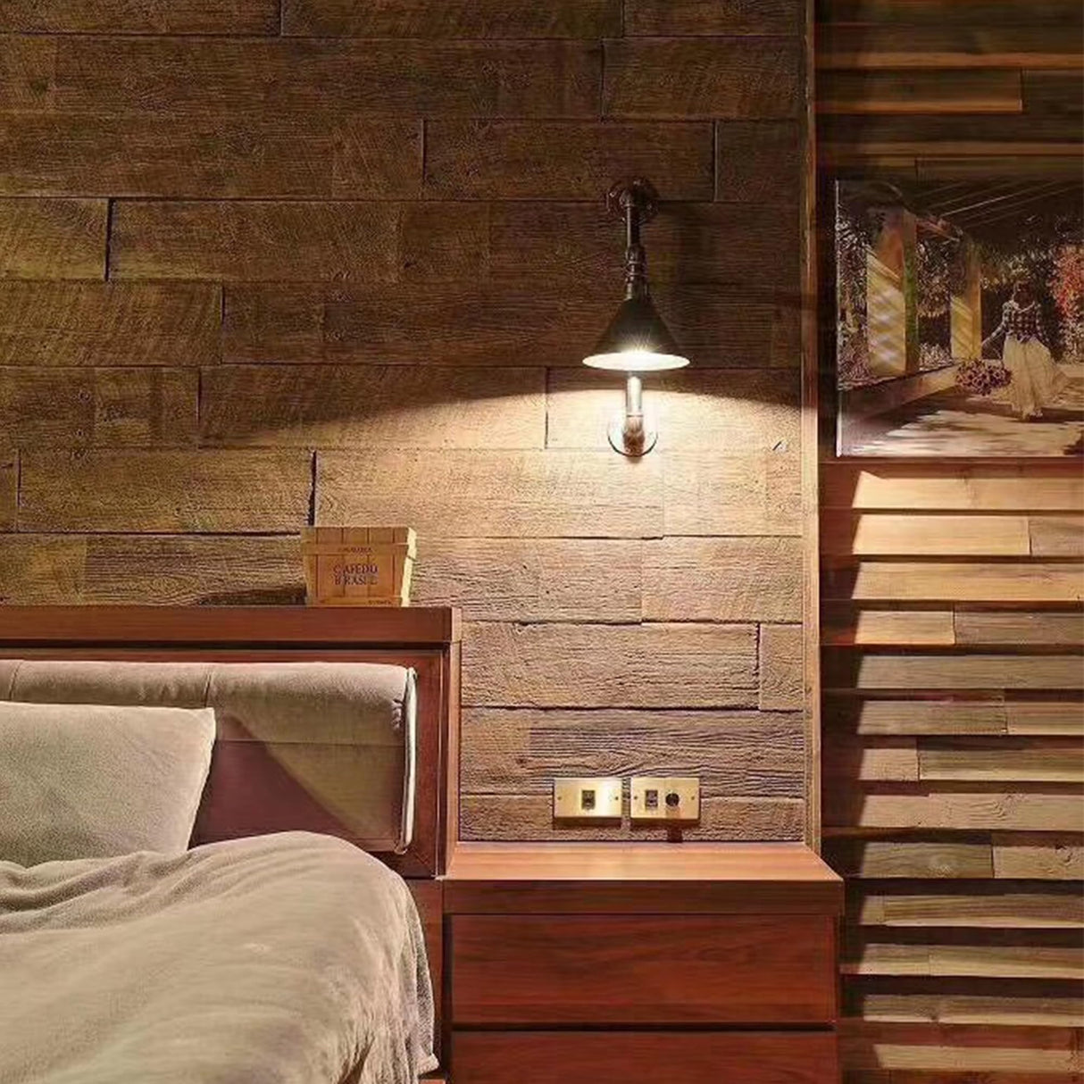 KASARO PU Faux Wood Wall Panels, 4 Pieces 3D Wainscoting Panel Accent for Interior Or Exterior Decor, 45.7 × 11.8 inch, Rustic Wood Brown KASARO