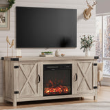 Furmax Fireplace TV Stand for Up to 65 Inches TVs, Farmhouse Entertainment Center with Grooved Barn Doors, Rustic Media Console Table with Storage Cabinets for Living Room (Natural Oak) Furmax