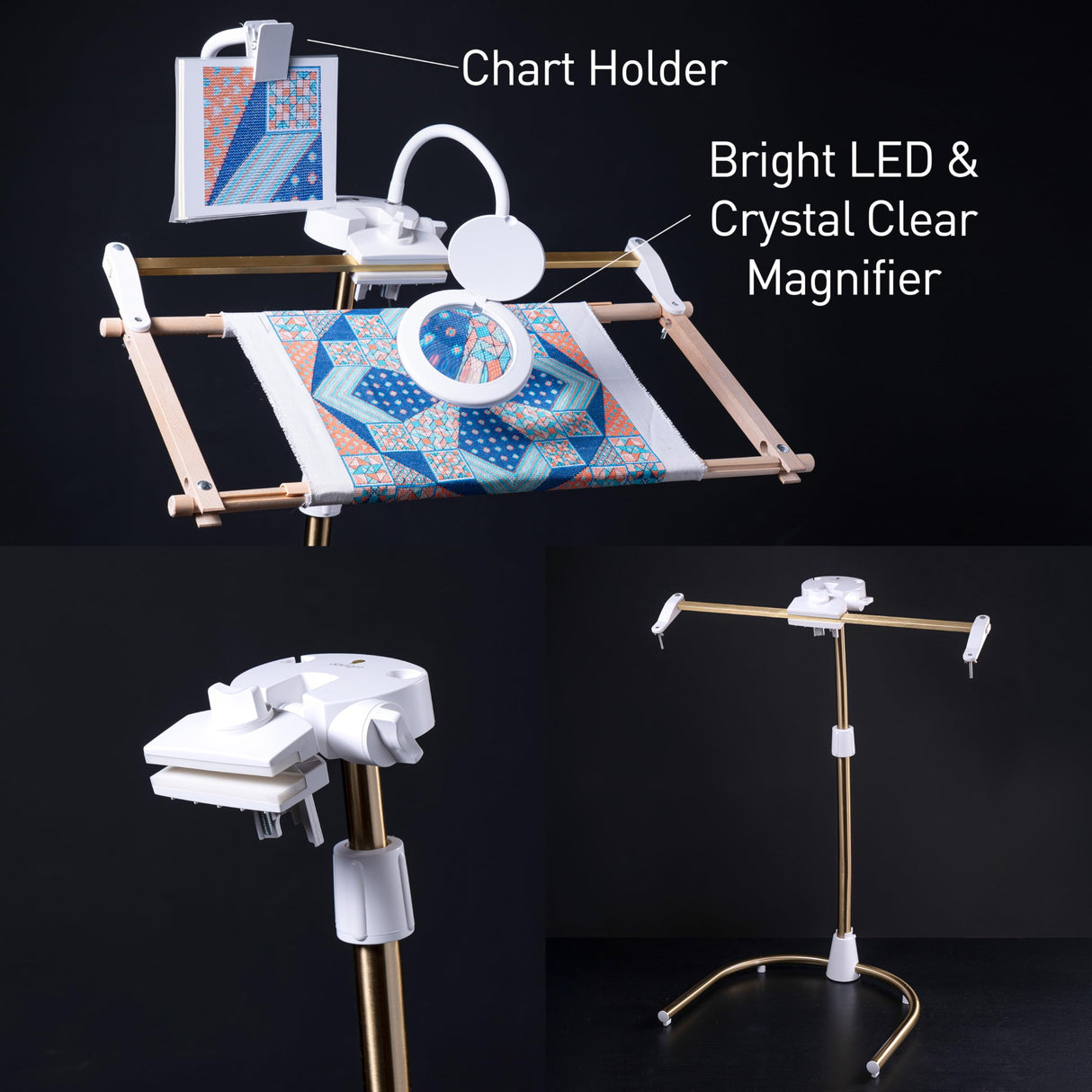 Daylight Company Stitchsmart Stand, Adjustable Embroidery Hoop Stand, Rotated Cross Stitch Stand, Hoop Holder, Hands Free Needlework Stand for Art Craft Sewing Projects,White daylight