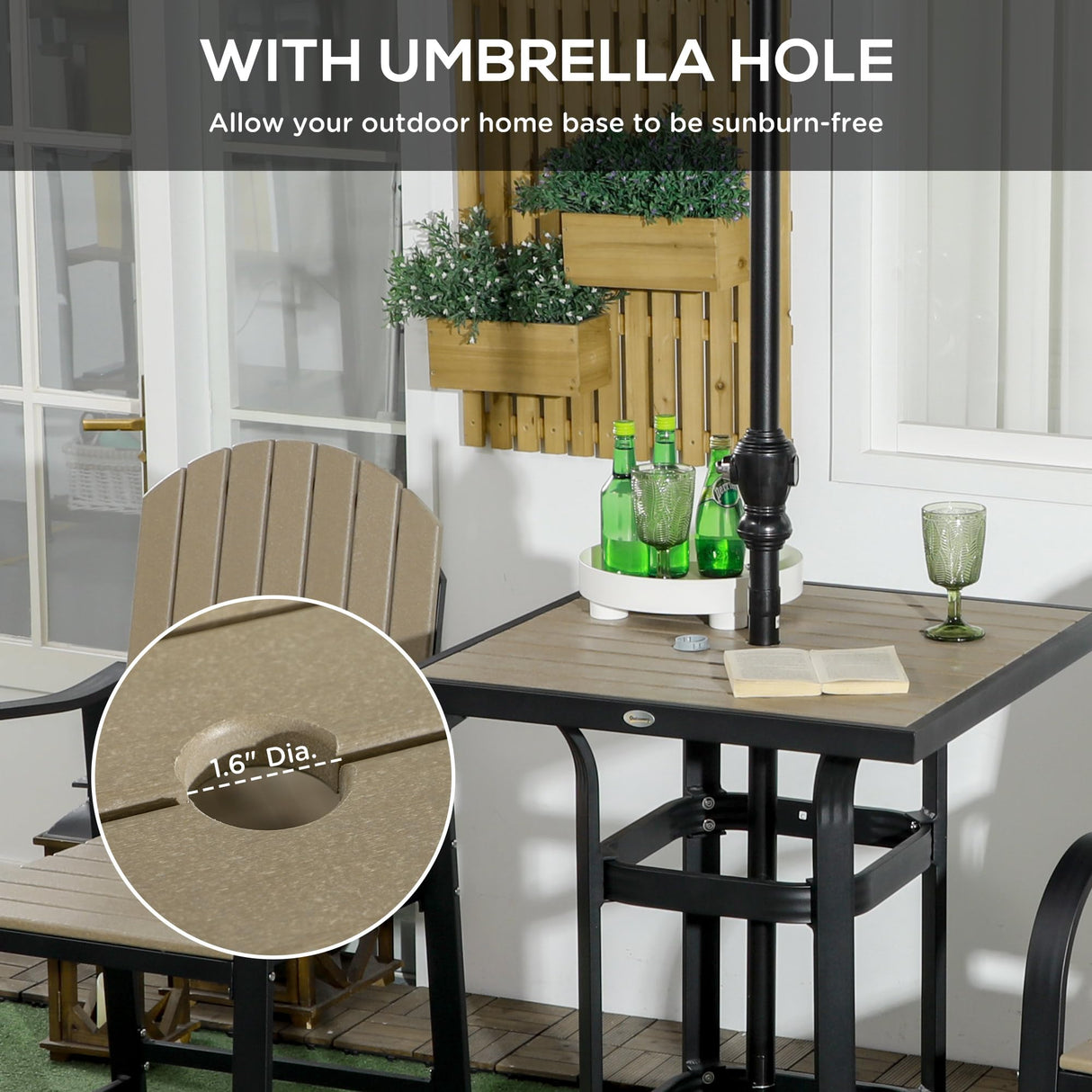 Outsunny 3 Piece Patio Bar Set, Outdoor High Top Table and Chairs Set with Umbrella Hole, Aluminum Frame Bistro Set for Lawn, Garden, Balcony Outsunny