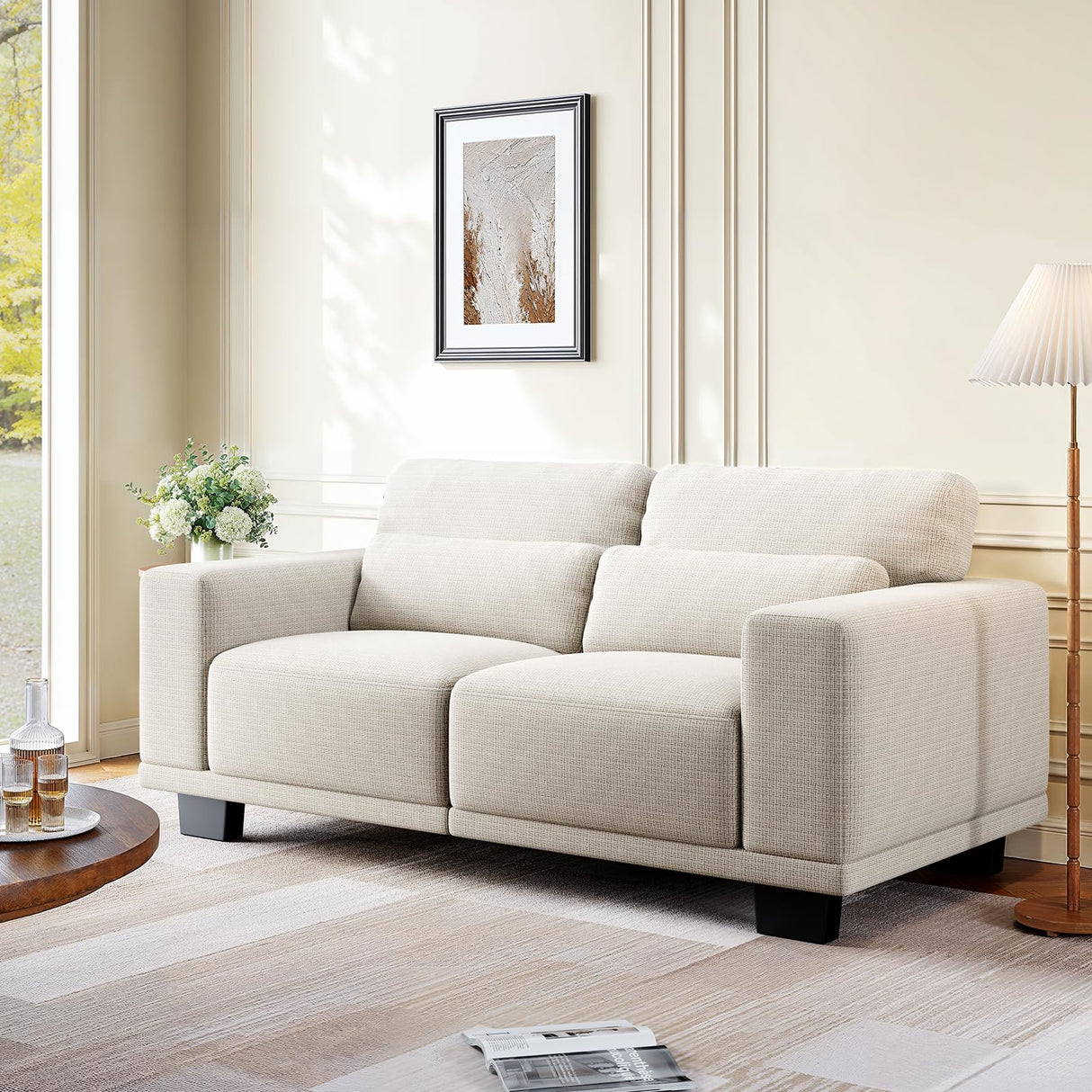 Amada 65" Sofa,Loveseat with Deep Seats and Wide Armrests,Mid Century Modern Upholstered Sofa,Couches for Living Room,Futon Small Couch,Removable Sofa Cover,Easy to Install,White AMADA HOMEFURNISHING