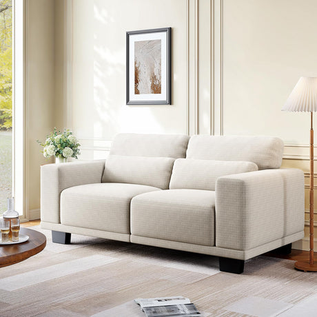 Amada 65" Sofa,Loveseat with Deep Seats and Wide Armrests,Mid Century Modern Upholstered Sofa,Couches for Living Room,Futon Small Couch,Removable Sofa Cover,Easy to Install,White AMADA HOMEFURNISHING