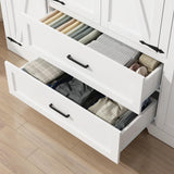 Hlivelood 4 Doors Wardrobe Armoire Closet with Doors and Drawers, Farmhouse Wooden Armoire Storage Cabinet with Shelves & Hanging Rod for Bedroom, White Hlivelood