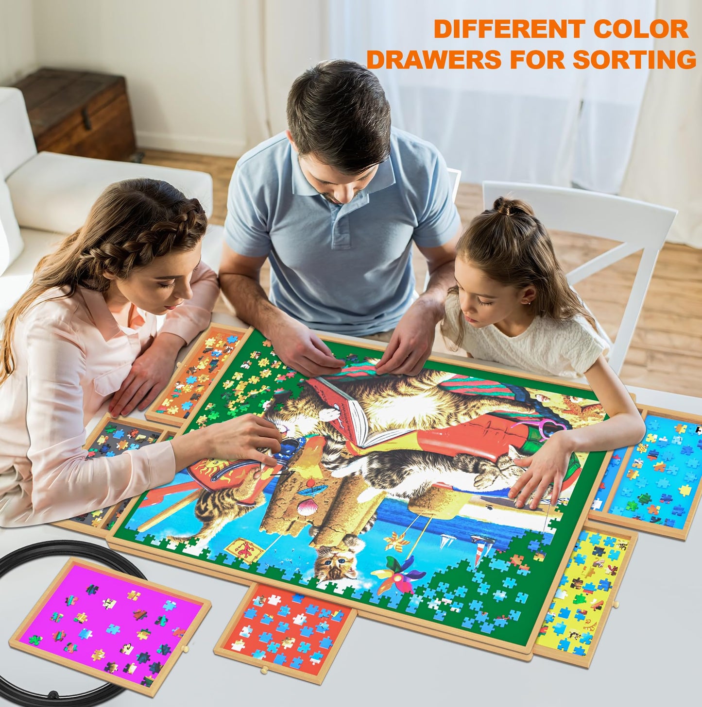 2000 Piece Puzzle Board Table with 6 Drawers and Cover,41”X 30” Portable Jigsaw Puzzle Tables for Adults and Kids Spinning Puzzle Saver Sorting Trays Boards