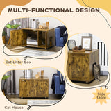 PawHut Hidden Cat Litter Box Enclosure, Cat Washroom Storage Bench Side End Table - Rustic Brown PawHut