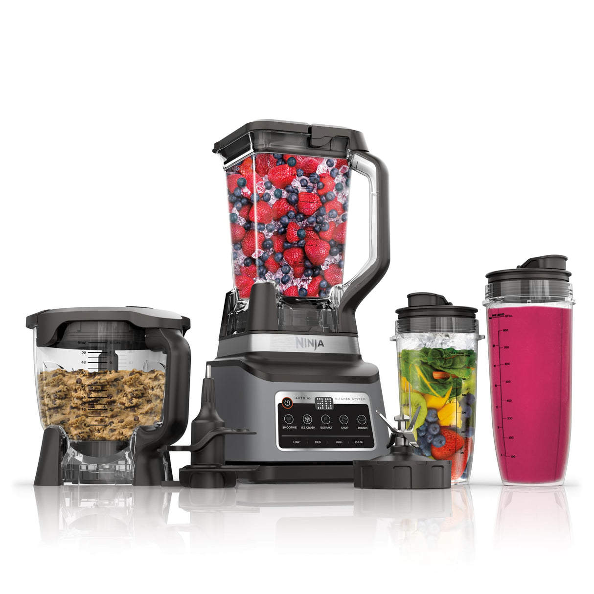 Ninja BN801 Professional Plus Kitchen System, 1400 WP, 5 Functions for Smoothies, Chopping, Dough & More with Auto IQ, 72-oz.* Blender Pitcher, 64-oz. Processor Bowl, (2) 24-oz. To-Go Cups, Grey Ninja