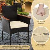 KOTEK Outdoor Dining Set for 6, PE Rattan Wicker Patio Furniture Set with Wood Table & Cushioned Armchairs, 1.96'' Umbrella Hole, Patio Table and Chairs Set for Garden, Backyard, Balcony, Poolside KOTEK