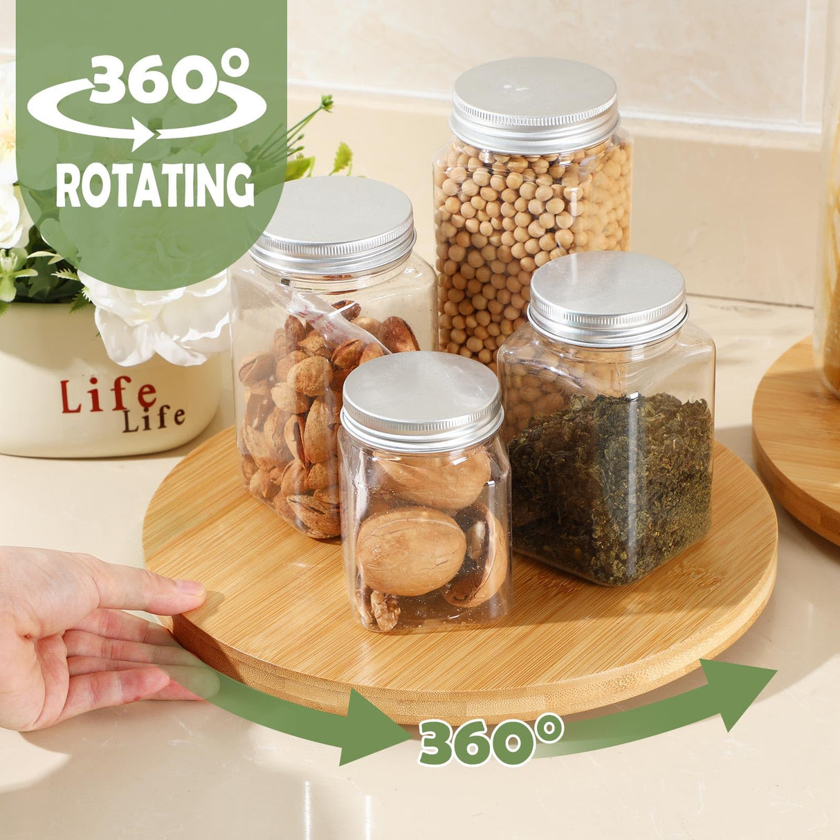 Tanlade 4 Pcs Bamboo Wooden Lazy Susan Organizer Lazy Susan Turntable for Cabinet Non Skid Kitchen Tray Revolving Condiment Spice Rack for Counter Wedding Table Organization Storage Supplies(10 Inch) Tanlade