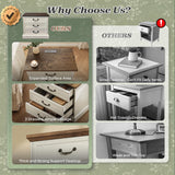 Huuger Nightstand with Charging Station, 3 Drawer Night Stand Set of 2, 22 Inch Wider Side Table with Storage, Farmhouse Nightstand with Vintage Handles, Thicken Base, for Bedroom, Distressed White Huuger