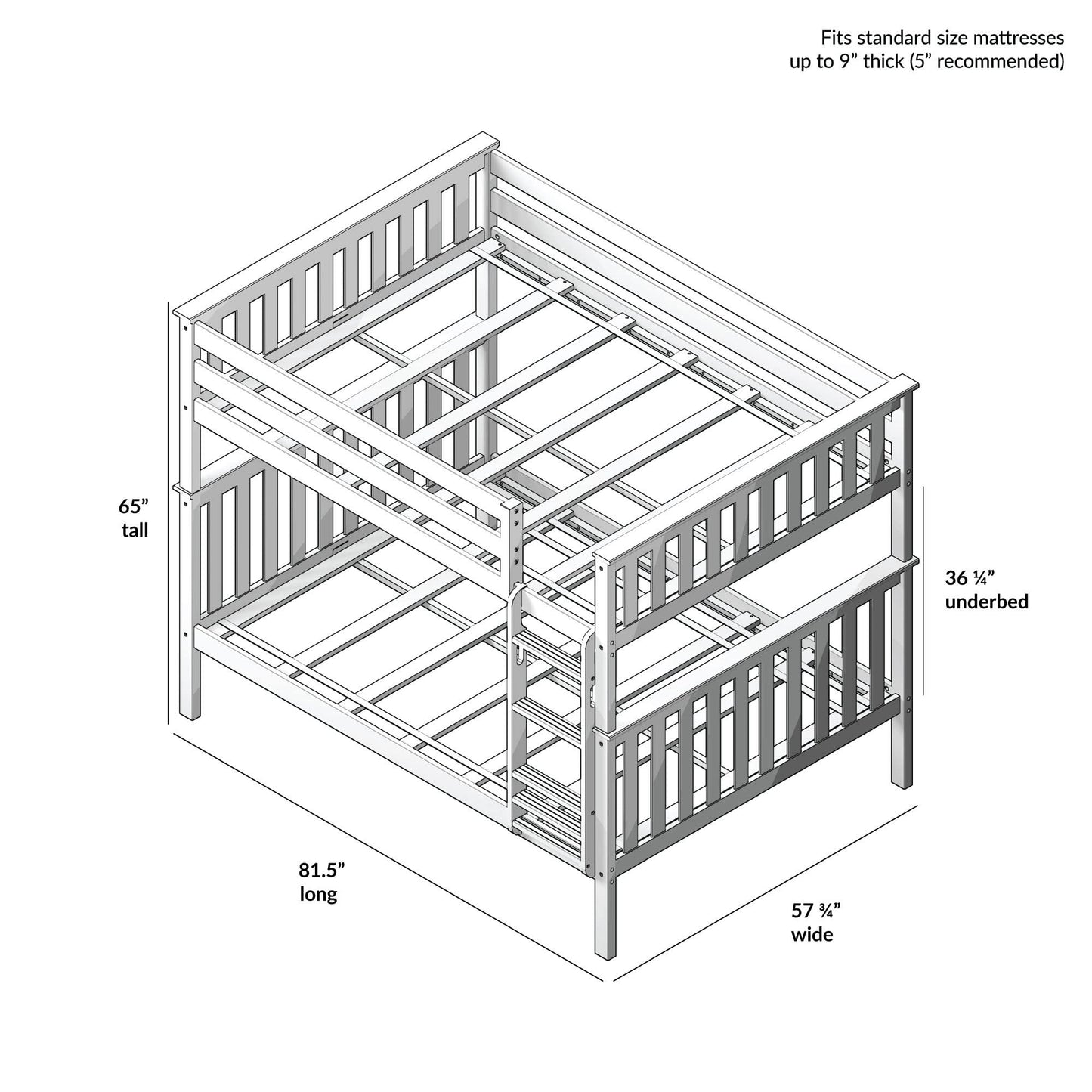 Max & Lily Natural Full Over Full Bunk Bed with Reversible Ladder and Safety Guardrails - WoodArtSupply