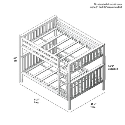 Max & Lily Natural Full Over Full Bunk Bed with Reversible Ladder and Safety Guardrails - WoodArtSupply