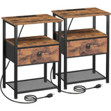 LOAKEKEL Night Stand Set 2, Nightstand with Charging Station, End Tables Living Room with Fabric Drawer for Small Spaces, Side Tables with Storage Shelf for Bedroom, Rustic Brown HETS010PBR LOAKEKEL