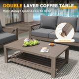 Amopatio Aluminum Patio Furniture Set, 8 Pieces Modern Metal Outdoor Furniture, Faux Wood Grain Finish Frame Patio Sofa Sets with 6" Cushion for Backyard, Dark Grey (Included Waterproof Covers) Amopatio